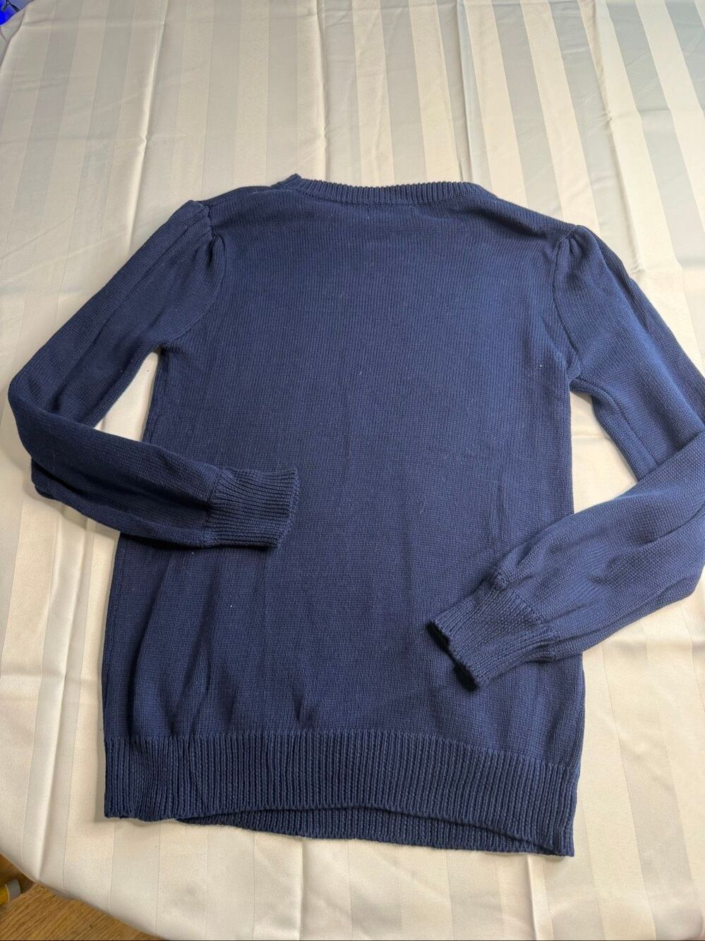 OXKNIT Navy Blue Floral Rose Retro Puff Sleeve Sweater Size Small - Picture 10 of 11